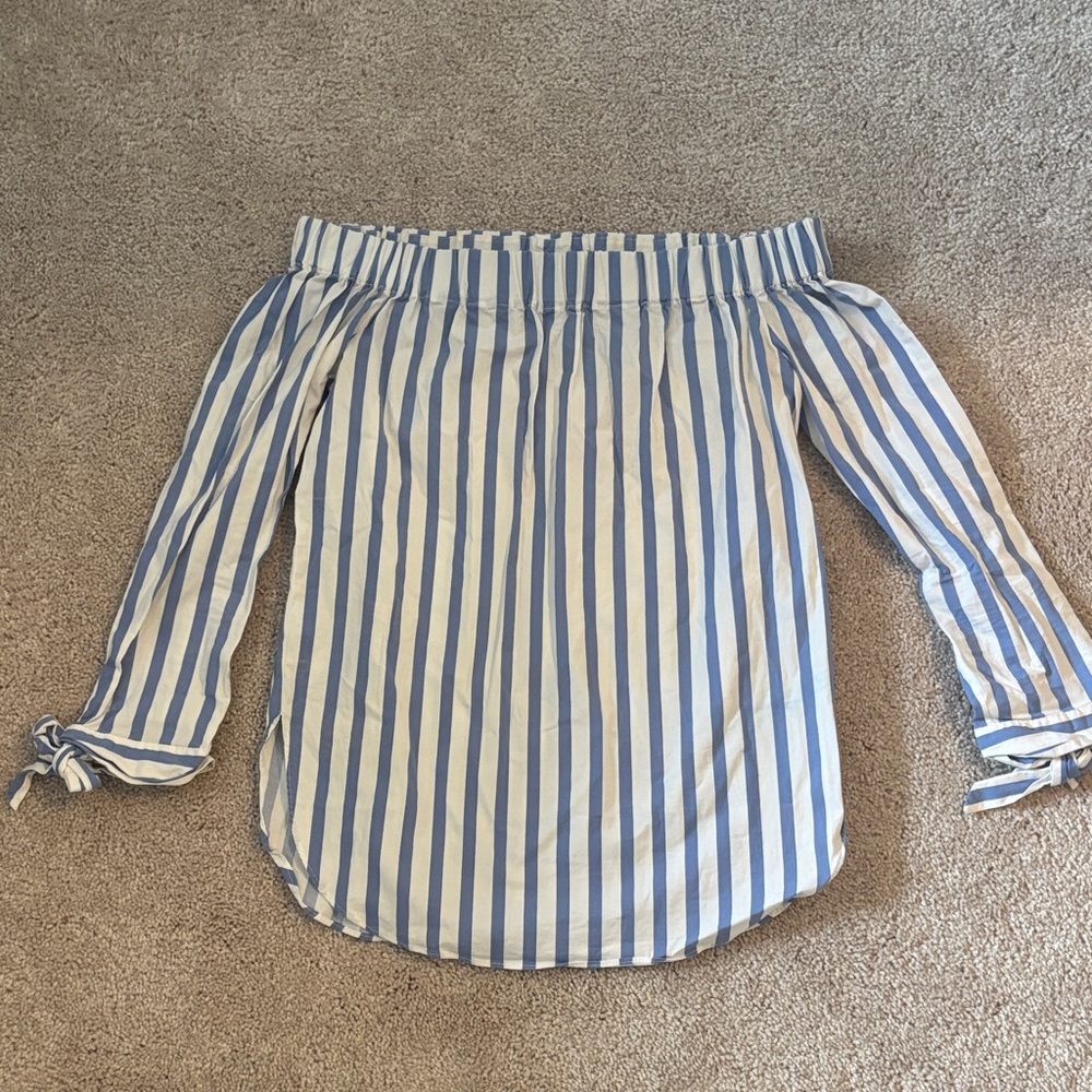 Blue and White Striped Off-Shoulder Top